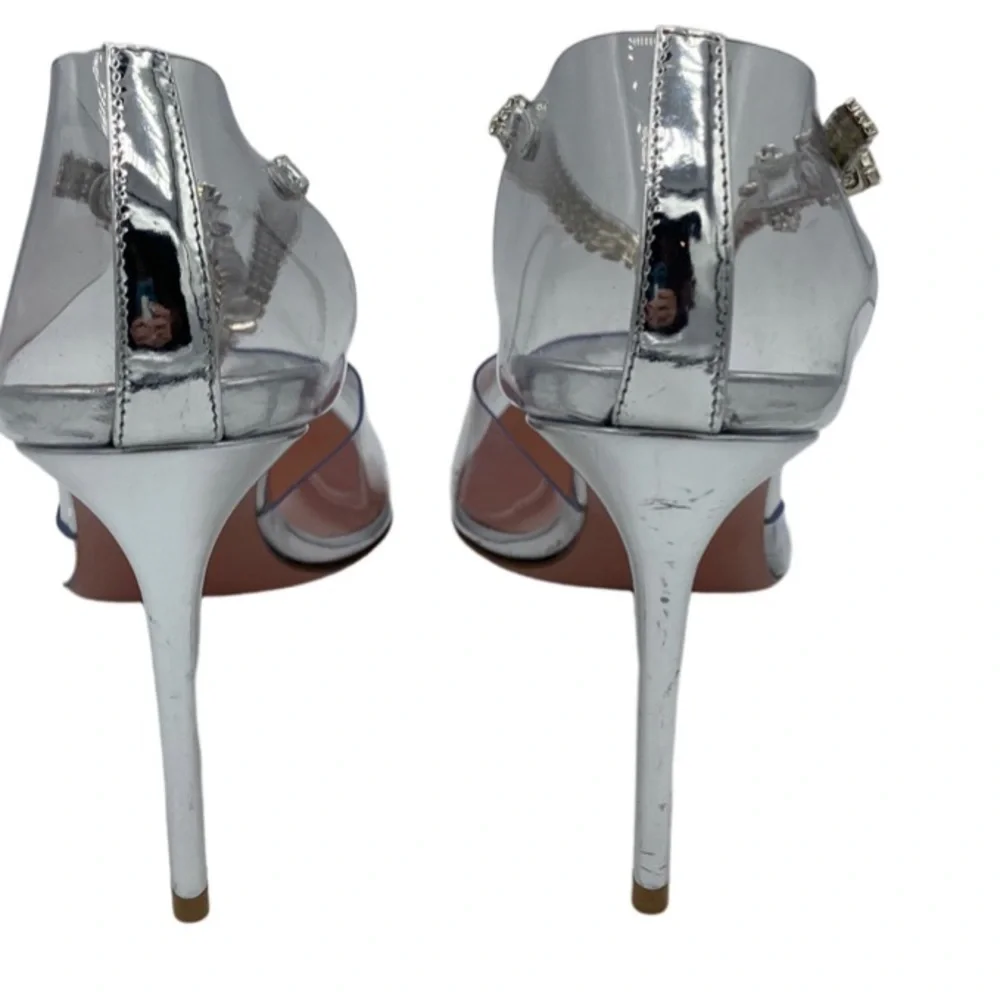 NWOB Amina Muaddi Ursina Glass Crystal-embellished PVC Pointed Toe Heels - Picture 6 of 10